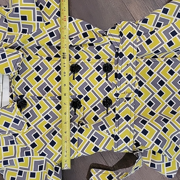 Kate Spade yellow gray geometric peplum belted rain, trench sz 4 - Picture 9 of 15